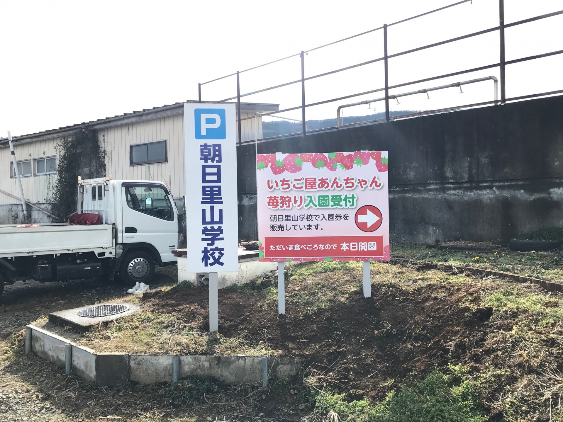 茨城県石岡市　観光施設内いちご狩り農園の看板を設置致しました。