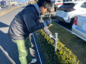 茨城県つくば市　住宅展示場様、のぼり用タンカンを打ち込みました。